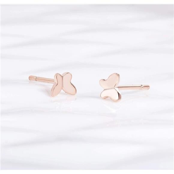 Sterling Silver Tiny Butterfly Stud Earrings for Women – Rose Gold Minimalist - Picture 4 of 7